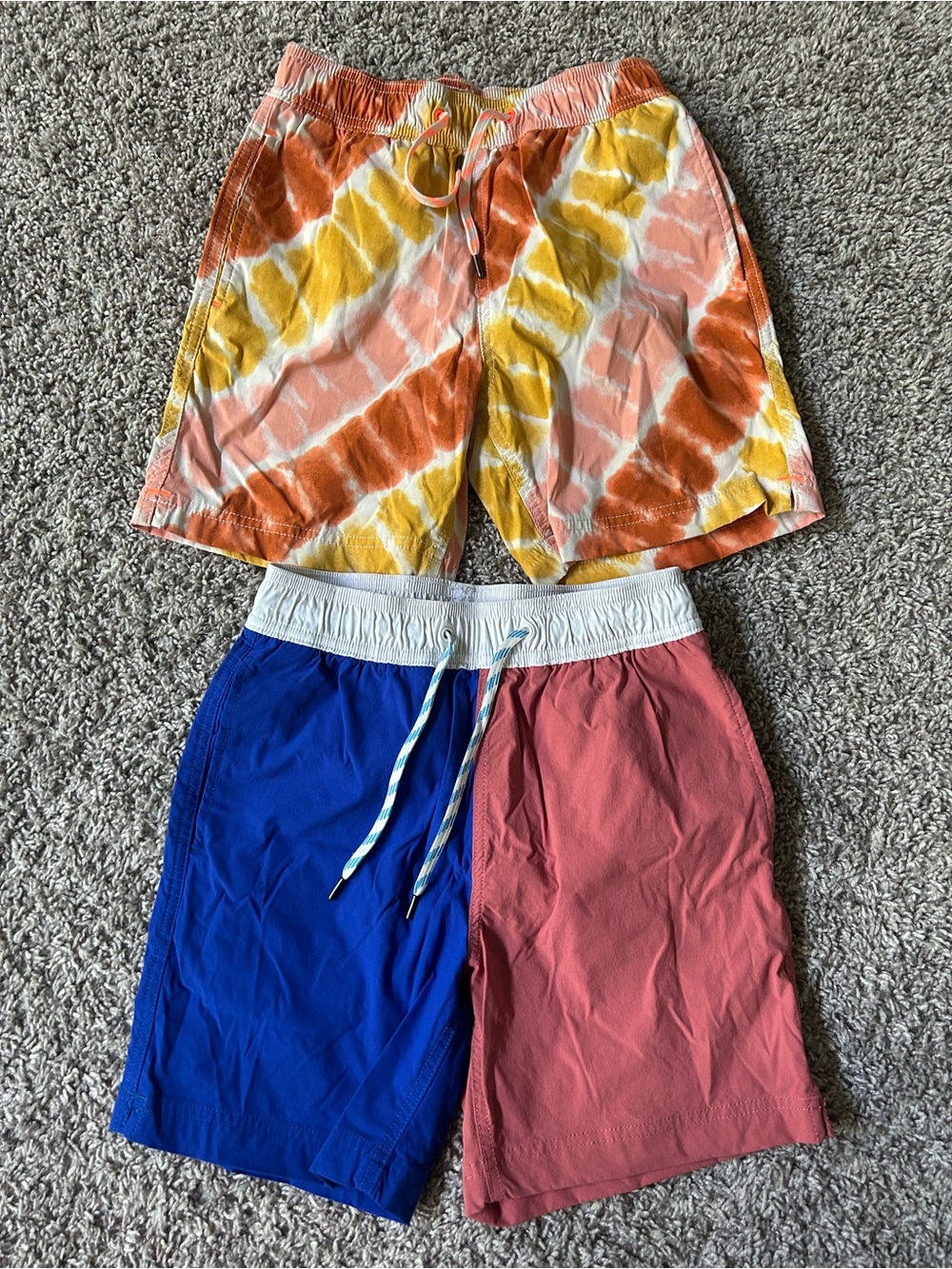 J. Crew Kids (Crewcuts) Tie-Dye Orange Yellow & Colorblock Blue Pink Swim Trunks